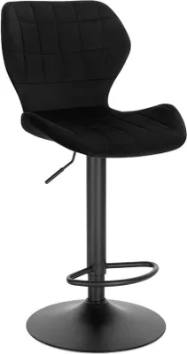 Image de Tabouret de bar noir Deluxe avec dossier, réglable en hauteur, velours