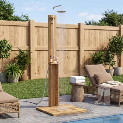 Produktbild von Maison Exclusive - Gartendusche 217 cm Massives Akazienholz und Edelstahl Weiß