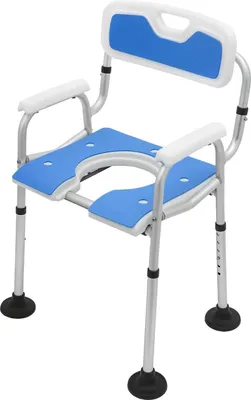 Zdjęcie produktu dla Krzesełko prysznicowe i toaletowe – regulacja wysokości 40–50 cm – podłokietniki i oparcie – dla seniorów – krzesełko toaletowe – niebieskie