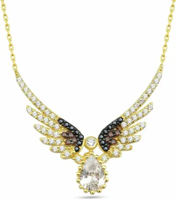 Produktbild von Dkeniz Anhänger mit Kette 925/- Sterling Silber vergoldet Zirkonstein & Engel Silberkette