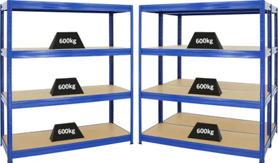 Produktbild von Mega Deal | 3x Schwerlastregal DINO | HxBxT 180x160x60cm | 4 MDF-Platten-Ebenen 6,5 mm | Fachlast 600kg | Blau