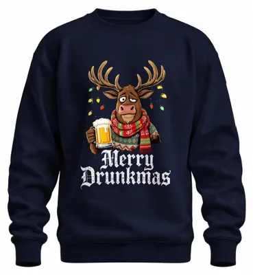 Zdjęcie produktu dla Merry Drunkmas Reindeer Beer Mug Christmas Funny Gift Scarf Uni  Sweatshirt Pullover, Navy, XXL