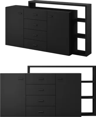 Produktbild von Sideboard mit Regal BEXLEY-83 in schwarz matt, B/H/T: ca. 180/98/37 cm