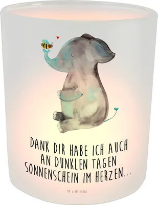 Produktbild von Mr. & Mrs. Panda Teelichthalter Elefant Biene - Transparent - Geschenk, Liebesbeweis, Liebe, Windlicht Glas, Hochzeitsgeschenk, Kerzenhalter, aus, Lustige Sprüche