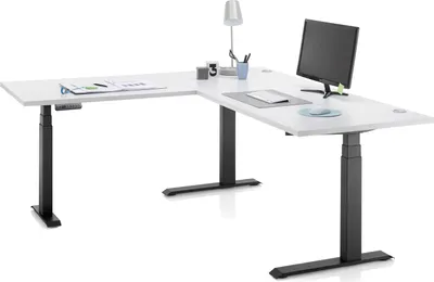 Produktbild von Ben Verstellbarer Eckschreibtisch 185x77x74-125cm - weiß/schwarz