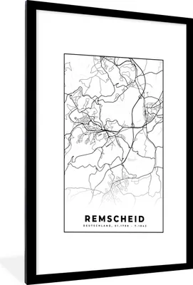 Produktbild von MuchoWow® Gerahmtes Poster Stadtplan - Remscheid - Karte 60x90 cm - Poster mit Schwarzem Bilderrahmen Wandposter Rahmen Foto Bilder - Dekoration - Wandposter Wohnzimmer - Hochwertig