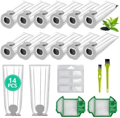 Produktbild von 14 Staubsaugerbeutel für Vorwerk Kobold VK7 FP7 mit 2 Filtern, 6 Duftblöcken, 2 Bürsten, VK7 Staubsaugerbeutel für Vorwerk, FP7 Premium Filtertüten für Kobold