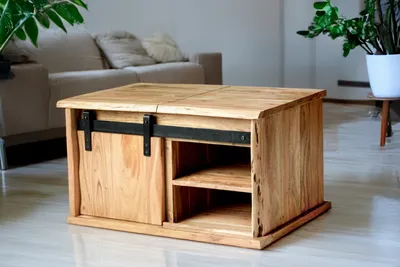 Produktbild von Truhe 76x51x45 cm Couchtisch Baumkante Akazienholz massiv natur gusseiserne Elemente LIAN I
