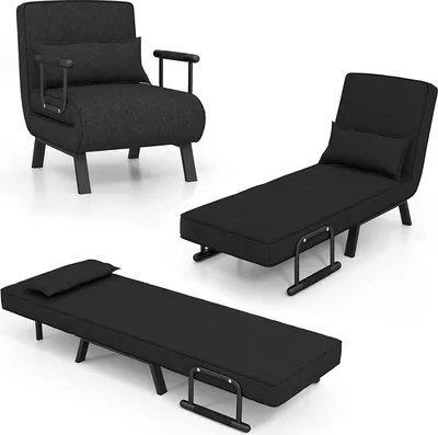 Produktbild von GOPLUS 4 in 1 Schlafsessel mit Bettfunktion, Schlafsofa mit 6-Fach verstellbare Rückenlehne & abnehmbarem Kissen, Relaxsessel Sofabett klappbar für Zuhause, Büro (Schwarz)