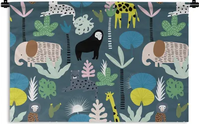 Produktbild von MuchoWow® Wandteppich Wandbehang Tiere - Pflanzen - Dschungel - Blau 120x80 cm Tapisserie Dekoration Wandtuch - Wanddekorationen - Wandtücher