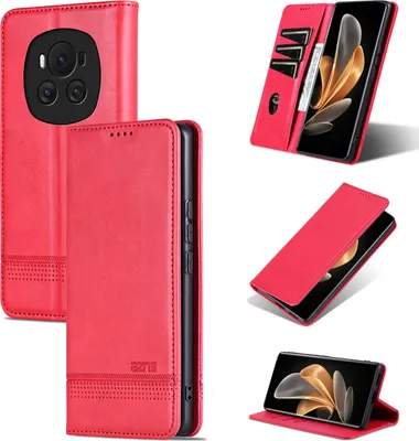 Produktbild von Leder Hülle für Honor Magic6, Klapphüllen Brieftasche Magnetverschluss Ständer Schutzhülle Rosa