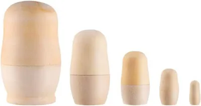 Productafbeelding van Russische Matroeshka - Set van 5 - Houten Nestpoppen - Ongelakte matroesjka voor doe-Het-Zelf blanco hout