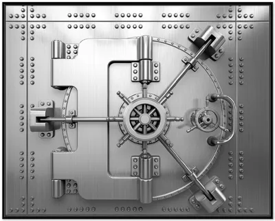 Produktbild von Wallario Wandbild Tresortür mit Öffnungsmechanismus, Größe: 40,30 x 50,30 cm, Poster mit schwarzem Aluminiumrahmen
