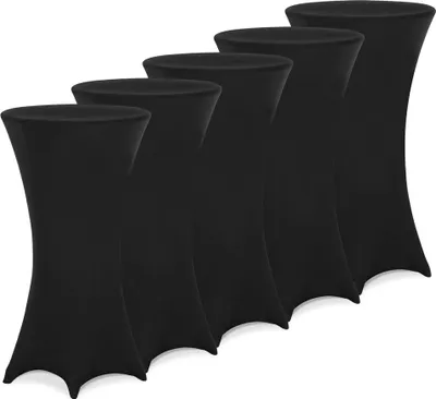 Image de DEUBA® 5x Housses table de bar bistrot ronde noir Ø80-85 cm nappe mange debout protection table cocktail tissu stretch