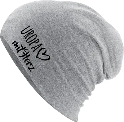 Produktbild von Huuraa Beanie Uropa mit Herz Heather Grey One Size Baumwolle und Elasthan Mütze Geschenkidee