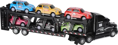 Image de 1:48 Modèle réduit de camion de transport, alliage, amovible, six voitures, véhicules de transport pour enfants, simulation pour les enfants de 3 ans et plus (noir)