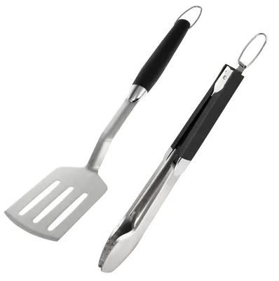 Imagen del producto de Juego de utensilios para barbacoa Bremermann de 2 piezas | Pinzas y espátula de acero inoxidable con mango ergonómico