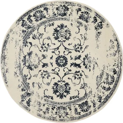 Produktbild von benuta Vintage Teppich Wohnzimmer Suki Creme/Blau ø 160 cm rund Wohnzimmerteppich Schlafzimmer weich orientalisch