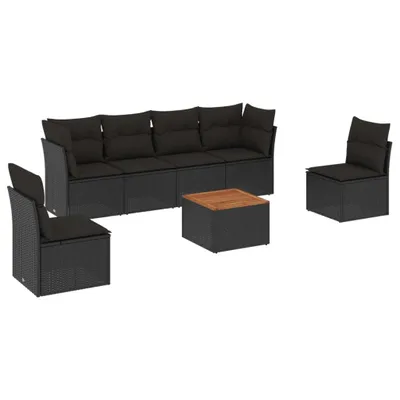 Produktbild von vidaXL 7-tlg. Garten-Sofagarnitur mit Kissen Schwarz Poly Rattan