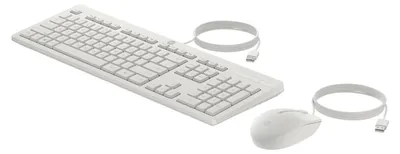 Imagen del producto de HP: Combinación de ratón y teclado alámbricos blancos, tamaño completo (100%), conexión por cable USB, interruptores de membrana, color blanco. Incluye ratón