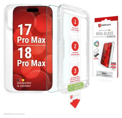 Produktbild von Displex Panzerglas + Schutzhülle für Apple iPhone 2026 Pro Max/17 Pro Max, kratzer-resistent, Apple, iPhone 2026 Pro Max/17 Pro Max, Trockene Anwendung, Schmutzabweisend, Schlagfest, Kratzresistent, Transparent, 1 Stück(e)