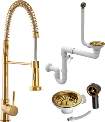 Produktbild von Gold Küchenarmatur Spirale + Siphon Gold Manual