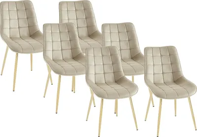 Produktbild von Set aus 6 genähten Stühlen aus Velours und goldenem Metall - Beige - OLLUA