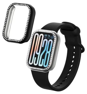 Produktbild von kwmobile 2x Kunststoff Hülle kompatibel mit Xiaomi Smart Band 9 Pro Schutzhülle Schutzrahmen - Glitzer Schutz Zubehör in Transparent Schwarz