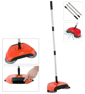 Produktbild von Rotationsbürste Kehrbesen Manuell – Leise Kehrmaschine mit Drehbürsten, faltbar, für Tierhaare, Staub & Krümel, 104 cm, drehbarer Kopf