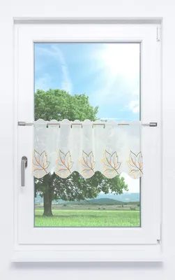 Produktbild von Scheibengardine Plauener Spitze - Herbstblätter  (Bx H) 112cm * 30cm orange/Multicolor