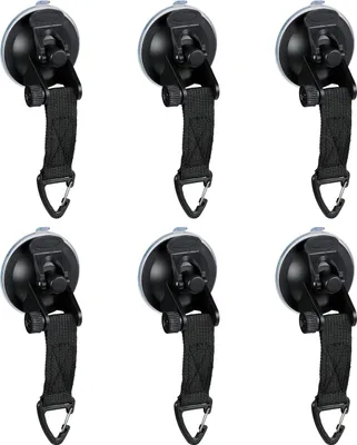 Produktbild von Relaxdays Saugnapf Haken, 6er Set, für Camping, Wohnmobil, Auto, starker Halt, 2 kg, Campingzubehör, Saughaken, schwarz