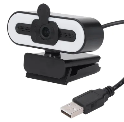 Image de Webcam HD 1080p avec anneau lumineux réglable et microphone, objectif grand angle, connexion USB 2.0, plug-and-play, pour le streaming vidéo et les visioconférences