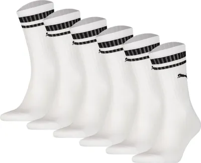 Produktbild von PUMA Uni Sport-Socken, 6er Pack - Crew Heritage, Tennis, Frottee-Sohle, Streifen Weiß 35-38