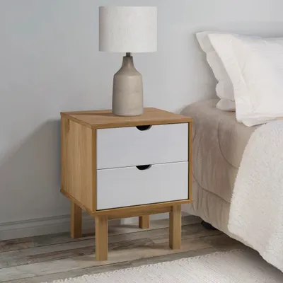 Produktbild von vidaXL Nachttisch OTTA Braun & Weiß 45x39x57 cm Massivholz Kiefer