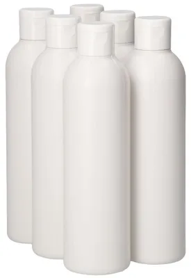 Imagen del producto de Juego de 6 botellas redondas de HDPE de 250 ml con tapa de válvula