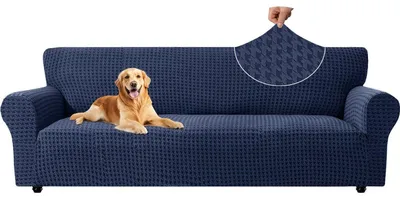 Productafbeelding van Stretch sofaovertrek, geschikt voor 4 zitplaatsen, donkerblauw, 245-275 cm, jacquard, antislip, wasbaar