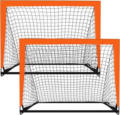 Immagine prodotto di Set da 2 porte da calcio portatili per bambini da 120 cm x 90 cm per giardino, interni ed esterni, porte da calcio pieghevoli, arancione