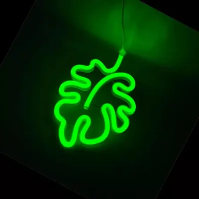 Obrázek produktu pro NEON LED světlo, dekorativní USB světlo na baterie, zelené listy, cca 34 x 15 cm