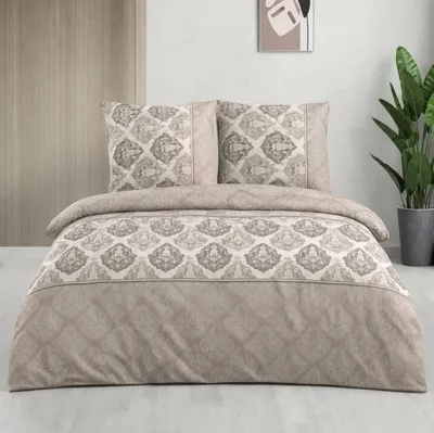 Produktbild von Bettwäsche 135x200 cm 2-teilig Braun Bettbezug 135c200 klassisches Ornament Design in Braun, Beige und Cremetönen Romana P1