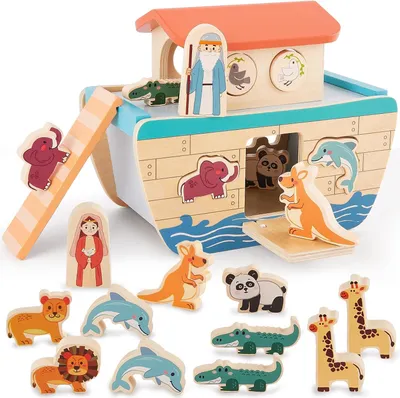 Produktbild von Die Arche Noah aus Holz – Holzspielzeug ab 1 Jahr – Für Kinder – Taufgaben