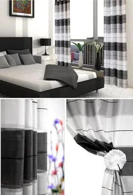 Obrázek produktu pro Inox Trade Hotová Záclona Ösen - Záclona - Průhledné Závěsy s Očky, Černo-Šedo-Bílá