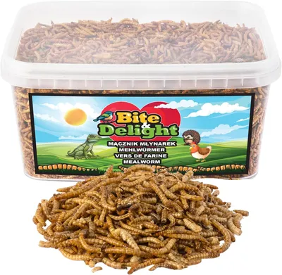Zdjęcie produktu dla Bite & Delight Premium Dried Mealworms 900g - Wysokobiałkowa karma dla dzikich ptaków, karma całoroczna, karma dla jeży - 5000 ml