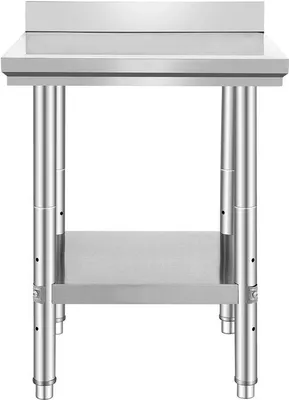 Image de Plan de travail de cuisine - Plan de travail en acier - Surface de travail pour cuisine - Dimensions : 24 x 24 x 35 pouces - Capacité de charge : 330 livres - Avec support sous plan - Adapté pour restaurant, garage