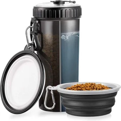 Produktbild von Famanu Trinkflasche für Hunde mit 2 faltbaren Fressnäpfen - 400 ml