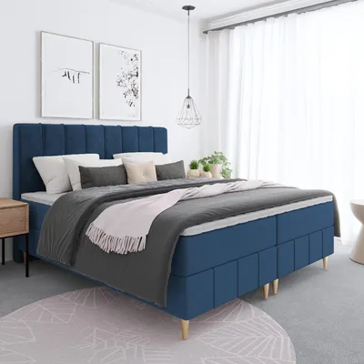 Produktbild von Boxspringbett MEGII 2 Topper T25 Bett auf hohen Beinen mit Bettkästen Bonell-Matratze Doppelbett, Stauraum, Schlafzimmer, Polsterbett, Bettgestell (160x200, Dunkelblau Itaka 11)
