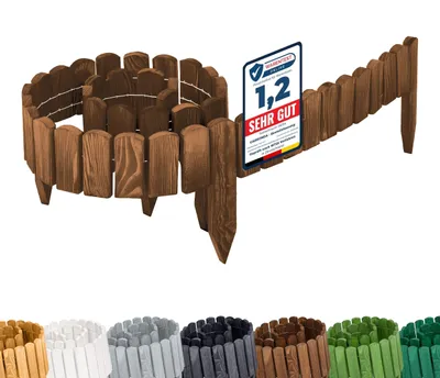Image de Bordure de pelouse Garronda en bois imprégné, 200 cm x 8 cm. Bordure flexible en rouleau pour jardin GD-0106 (marron foncé, hauteur : 8 cm)