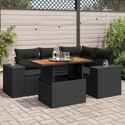 Produktbild von Eleganten-Stil 5-tlg. Garten-Lounge-Set mit Kissen Garten-Sofagarnitur, Outdoor Indoor, Schwarz Poly Rattan Gartenmöbel-Sets CHY96311180