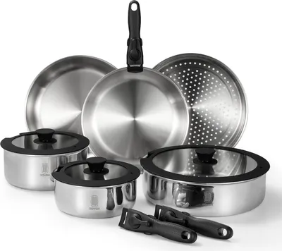 Immagine prodotto di Set di pentole in acciaio inox - Induzione - Impilabili - 10 pezzi - Acciaio inossidabile