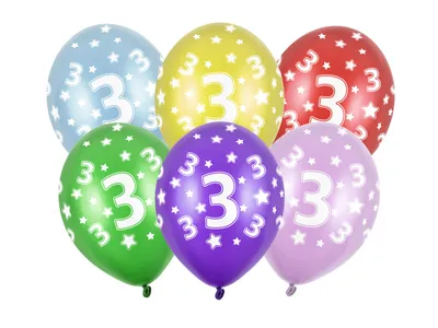 Produktbild von Luftballons 30cm mit Zahl 3 / Sterne 6er Set bunt metallic