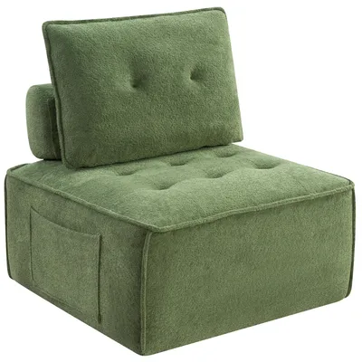 Produktbild von Modularer Loungesessel für Wohnz, 84 × 84 cm Bodensessel aus Teddyfleece, 2-in-1 als Sessel oder Hocker, mit Rückenkissen und Seitentasche